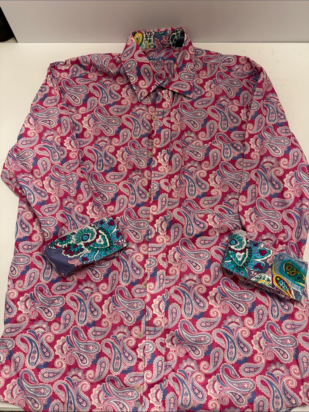 Alan Flusser Pink Paisley Button-Down Shirt with Blue Accents